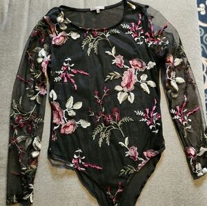 Floral embroidered mesh bodysuit